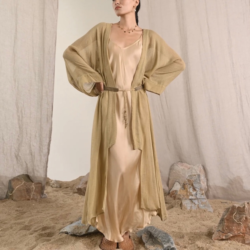 The White Raven Bias cut Vegan Silk Slip Dress 💗 Champagne S 🥂boho - Picture 11 of 14